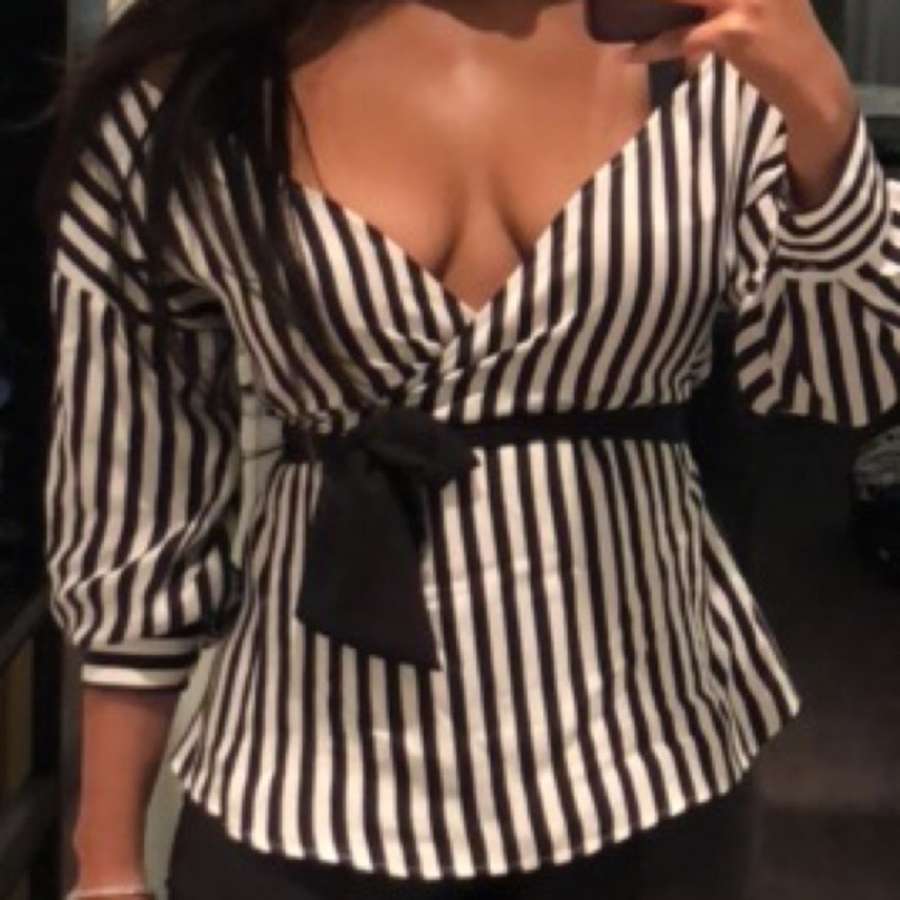 Zara Striped Off the Shoulder Blouse